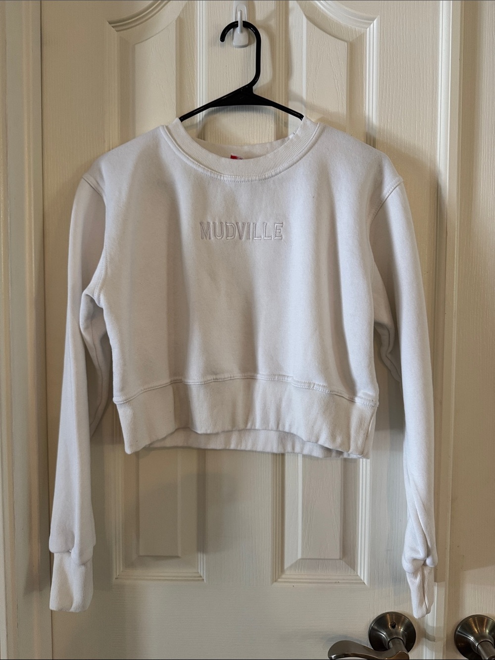 White Cropped Crewneck Sweatshirt